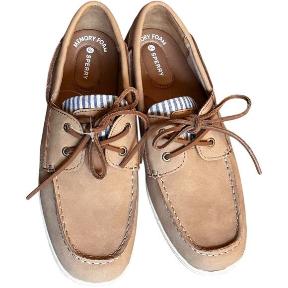 SPERRY‎ Whalefish Memory Foam Comfort Boat Shoes Tan Leather 8.5M NWT No Box - Picture 2 of 6